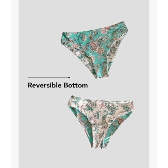 Cupshe Women's Enamel Paisley Fringe Bralette & Reversible Hipster Bikini Set XL - Picture 2 of 12